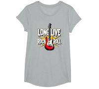 Long Live Rock & Roll - Chitarra iconica per Gli Amanti della Musica Maglietta, Ragazze, Grigio Melange, M