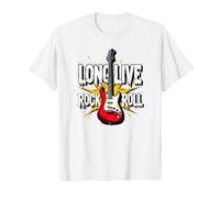 Long Live Rock & Roll - Chitarra iconica per Gli Amanti della Musica Maglietta, Uomo, Bianco, 3XL