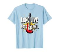 Long Live Rock & Roll - Chitarra iconica per Gli Amanti della Musica Maglietta, Uomo, Celeste, S