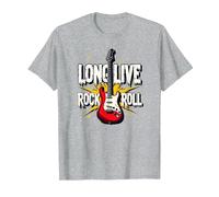 Long Live Rock & Roll - Chitarra iconica per Gli Amanti della Musica Maglietta, Uomo, Grigio Melange, L