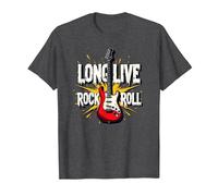 Long Live Rock & Roll - Chitarra iconica per Gli Amanti della Musica Maglietta, Uomo, Grigio Scuro, L