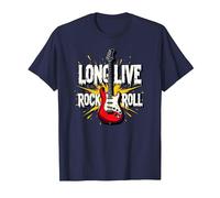 Long Live Rock & Roll - Chitarra iconica per Gli Amanti della Musica Maglietta, Uomo, Navy, S