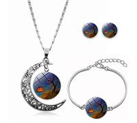 Long Pendant Necklaces for Women,Big Tree Plant Creative Pumpkin Art,Rotating Moon Stud Earring Suit European And American Necklace Jewelry Crystal Pendant Sweater Chain Fashion Gift