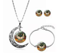 Long Pendant Necklaces for Women,Black Cat Personality Text Art,Rotating Moon Stud Earring Suit European And American Necklace Jewelry Crystal Pendant Sweater Chain Fashion Gift