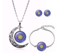 Long Pendant Necklaces for Women,Blue Personality, Mandala, Flower Plant,Rotating Moon Stud Earring Suit European And American Necklace Jewelry Crystal Pendant Sweater Chain Fashion Gift
