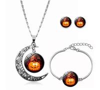 Long Pendant Necklaces for Women,Burning Flame Personality Pumpkin Art,Rotating Moon Stud Earring Suit European And American Necklace Jewelry Crystal Pendant Sweater Chain Fashion Gift