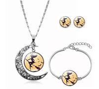 Long Pendant Necklaces for Women,Flying Personality Halloween Witch Character,Character,Rotating Moon Stud Earring Suit European And American Necklace Jewelry Crystal Pendant Sweater Chain Fa