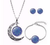 Long Pendant Necklaces for Women,Painted Beautiful Mandala Flower Plant,Rotating Moon Stud Earring Suit European And American Necklace Jewelry Crystal Pendant Sweater Chain Fashion Gift
