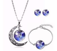 Long Pendant Necklaces for Women,Round Moon Colorful Unicorn Animal,Rotating Moon Stud Earring Suit European And American Necklace Jewelry Crystal Pendant Sweater Chain Fashion Gift