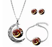Long Pendant Necklaces for Women,Taro Flame Personality Pumpkin Art,Rotating Moon Stud Earring Suit European And American Necklace Jewelry Crystal Pendant Sweater Chain Fashion Gift