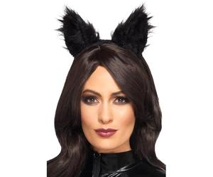 Long Pile Fur Cat Ears, Black