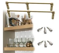 Long Shelf Guardrail Rod 8 12 16 20 24 28 36 38 in, 2 pcs Brass Shelf Rail with 3 Posts & Screws, Decorative Tipping Railing Bars for Glasses, Book, Plant(Brass-Style B,36in/91cm)