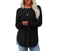 Long Sleeve Shirts for Women Soft Crew Neck Tunic Top with Flattering Curved Hem for Early Fall Fashion (Black,XL)