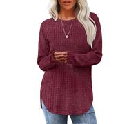 Long Sleeve Shirts for Women Soft Crew Neck Tunic Top with Flattering Curved Hem for Early Fall Fashion (Purple Red,XXL)