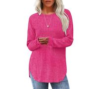 Long Sleeve Shirts for Women Soft Crew Neck Tunic Top with Flattering Curved Hem for Early Fall Fashion (Rose Red,XXL)