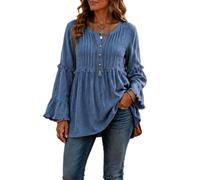 Long Sleeve Tops for Women Loose Fit Button Front Blouse (Blue,5XL)