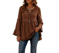 Long Sleeve Tops for Women Loose Fit Button Front Blouse (Coffee,4XL)