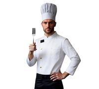 Long Sleeves - Giacca da panettiere da uomo, per cucina, per ristorante, hotel, cafe chef, traspirante, abbigliamento da cucina con bottoni, stile urbano, O bianco., M