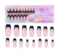 Long Square Press on Nails Press on Black Tips French Nails Labor-Saving Nail Decorations French Tip Press on Nails Black Tips Press on Nail Set sturdy Press on Nail Arts Stylish Press on Nails