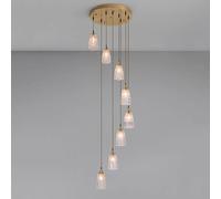 Long Staircase High Ceiling Entryway Chandelier Foyer Gold 8 Lights Vintage Ribbed Glass Pendant Light Industrial Hanging Lamp for Spiral Stairway Hallway