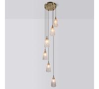 Long Staircase High Ceiling Entryway Chandelier Foyer Gold 8 Lights Vintage Ribbed Glass Pendant Light Industrial Hanging Lamp for Spiral Stairway Hallway