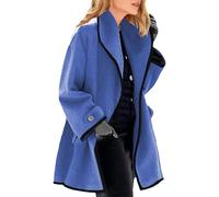 Long Wool Winter Coats for Women Winter Stand Collar Single Breasted Trench Coat Casual Peacoat Outerwear Blue 5X Large