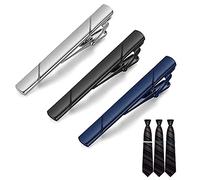 LONGHAO 3 pcs,Fermacravatte Classiche,Fermacravatta Slim Uomo,Fermacravatte per Uomo,set Fermacravatta per Matrimonio Aziendale,per San Valentino,Anniversari,Feste(Nero/Blu Scuro/Grigio) (#2)