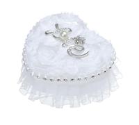 LONGHAO Strass Cuscino per anello a forma di cuore, cofanetto per nozze, bianco 3