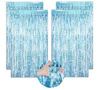 LongHoneySong Set di 4 tende con brillantini, a forma di sirena, per compleanni, feste, decorazioni per feste di compleanno (1 m x 2 m) (azzurro)