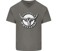 Longhorns È Ciò Che Mi Piace Maglietta In Cotone A V-Collo Per Uomo