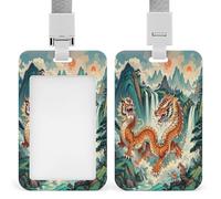 Longhu Cascata di montagna, porta badge trasparente con cordino staccabile Custodia verticale in plastica rigida protegge carte d'identità di lavoro e carte di credito per ufficio fabbrica