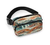 Longhu Mountain Waterfall, China Marsupio con cinghia regolabile Marsupio alla moda per sport all'aria aperta Escursionismo, bianco, 20 x 13 cm, marsupio stampato completo