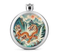 Longhu Mountain Waterfall, China Round Flask 5 oz a prova di perdite in acciaio inox bottiglia portatile bottiglia di vino fiaschetta liquore fiaschetta carino stampato fiaschetta whisky fiaschetta