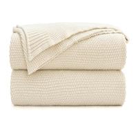 Longhui bedding Coperta in cotone lavorato a maglia, per divano, letto, decorazione per la casa, leggera, con borsa per il lavaggio, 1,5 kg, 60 x 80 cm, beige