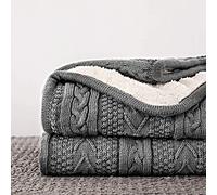 Longhui bedding, Coperta in pile sherpa lavorata a maglia in acrilico, 127 x 160 cm, spessa, morbida, comoda per divano, letto, per tutte le stagioni, colore: grigio