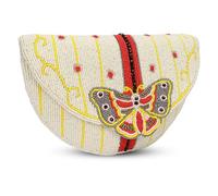 LONGING TO BUY Pochette da sera con perline, a forma di mezza luna, farfalla ricamata, bianca con design multicolore, tracolla a tracolla