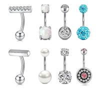 Longita 14G piercing ombligo Argento 10mm Acero inox Piercing Belly Navel Belly Piercing Per Mujeres Uomini 8pcs Piercing Set
