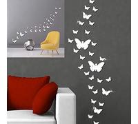 Longivia 30 Pezzi Farfalle Adesive da Parete Argento Adesivi Murali Farfalle Decorative da Parete a Effetto 3D Specchio Stickers Copri Parete Salotto Bagno Cucina Decoro Muro per Casa