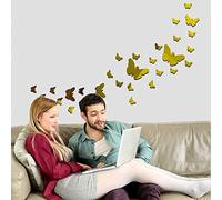 Longivia 30 Pezzi Farfalle Adesive da Parete Oro Adesivi Murali Farfalle Decorative da Parete a Effetto 3D Specchio Stickers Copri Parete Salotto Bagno Cucina Decoro Muro per Casa