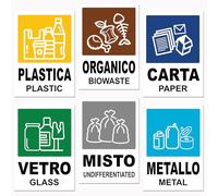 Longivia® 6 Adesivi Raccolta Differenziata GRANDI XL - Formato 21cm x 15cm - Etichette per Contenitori Rifiuti in Italiano e Inglese - Adesivo per Riciclo Lavabile Antigraffio Resistente