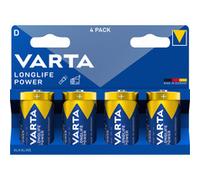 VARTA Pile D, Confezione da 4, Longlife Power, alcaline, 1,5 V | Formato LR20, Made in Germany, conservazione fino a 10 anni, per console di gioco, spazzolino, mouse, controller o torcia