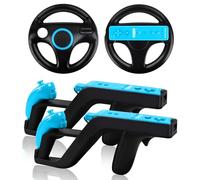 LongLongJin 2 volanti da corsa e 2 pistole leggere Zapper, compatibili con Nintendo Wii/Wii U Remote Games (nero)