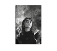 LonGPAN Poster decorativo da parete su tela, motivo: Billie Eilish, in bianco e nero, 30 x 45 cm