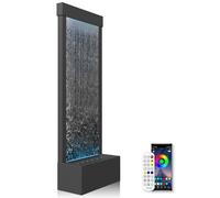 LONGRUN Fontana a cascata a specchio da interno con luce a LED controllata app, pavimento da giardino esterno in piedi, da 48 "Acqua di arredamento per la casa Caratteristica -Nero