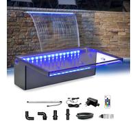 Longrun Fontane Cascata Piscina, 30cm Cascata per Piscina Fuori Terra, Laghetto a Aascata in Acrilico con Luce a LED, Fontane da Giardino Esterno