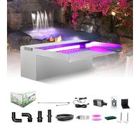 Longrun Fontane Cascata Piscina, 30cm Cascata per Piscina Fuori Terra, Laghetto a Cascata in Acciaio Inossidabile Luce a LED, Fontane da Giardino Esterno