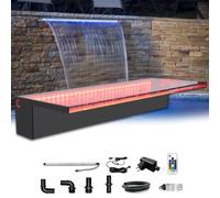 LONGRUN Fontane Cascata Piscina, 60cm Cascata per Piscina Fuori Terra, Laghetto a Aascata in Acrilico con Luce a LED, Fontane da Giardino Esterno