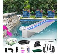 LONGRUN Fontane Cascata Piscina, 60cm Cascata per Piscina Fuori Terra, Laghetto a Cascata in Acciaio inossidabile luce a LED, Fontane da Giardino Esterno