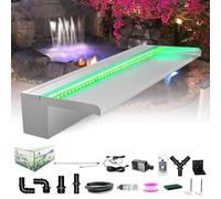 LONGRUN Fontane Cascata Piscina, 90cm Cascata per Piscina Fuori Terra, Laghetto a Cascata in Acciaio inossidabile luce a LED, Fontane da Giardino Esterno