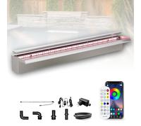 Longrun Kit di Lame a Cascata per laghetto da 90cm, in Acciaio Inox 304, Fontana per Piscina all'aperto con luci Bluetooth LED in 7 Colori e Telecomando, Larghezza 15cm